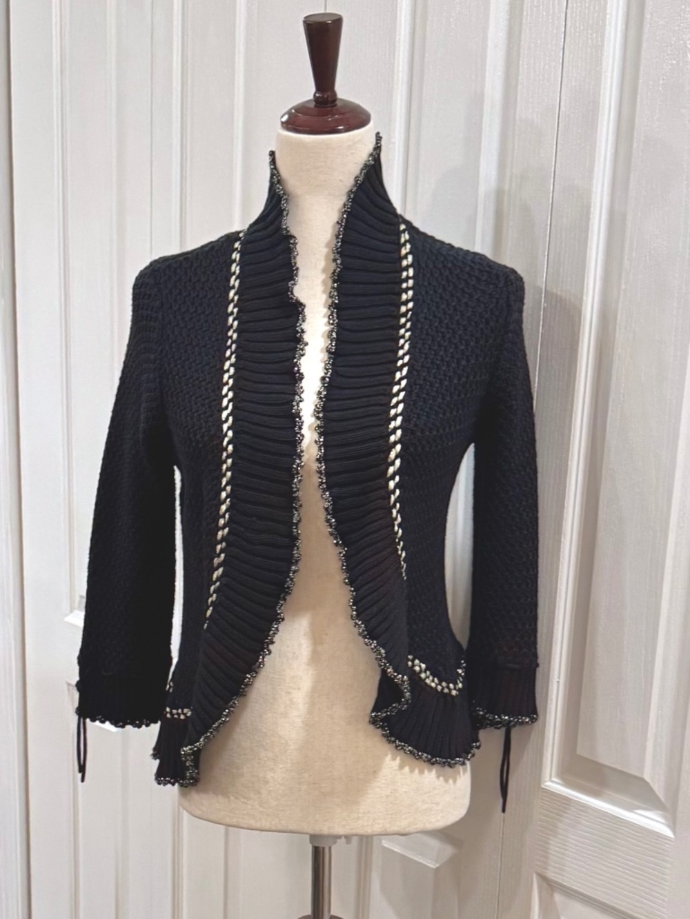 Women's Black Bohemian Evening Sweater, 3/4 Sleeve, Gold Trim by Ruby Rd Size PL
